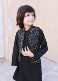Leaf Black Embroidered Waistcoat Suit - V26