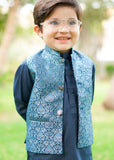 Metallic blue waistcoat suit EW18