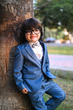 5pcs ice Blue suit (Coat+Pant+waistcoat+Shirt+Bow) - CPS 003