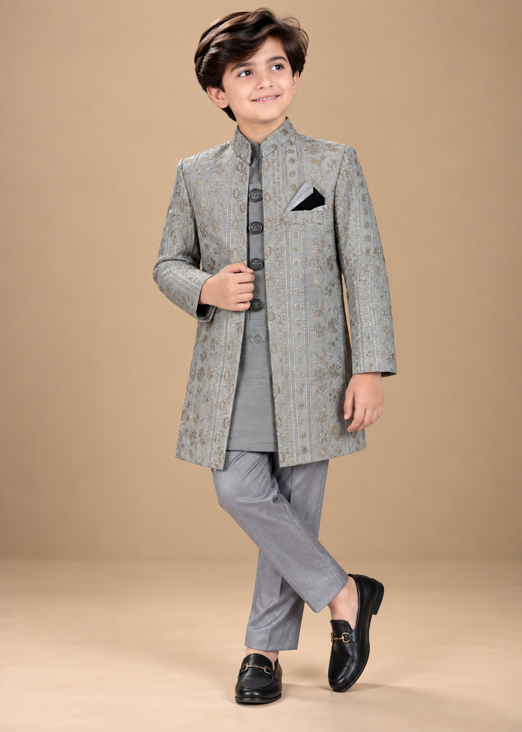 Dark Grey Sherwani With Kurta Set - S105
