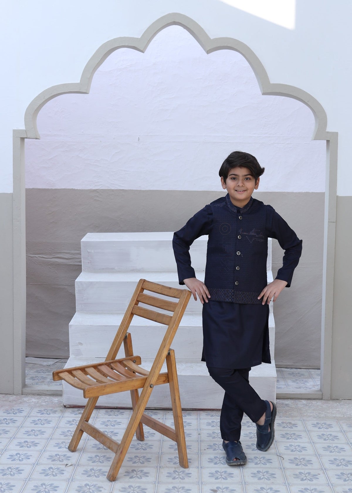 Navy Blue Waistcoat Suit AHW 038