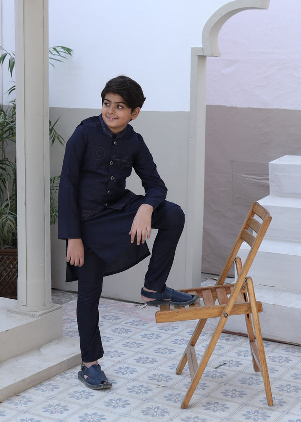 Navy Blue Waistcoat Suit AHW 038