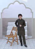 Olive Green Waistcoat Suit-AHW-028