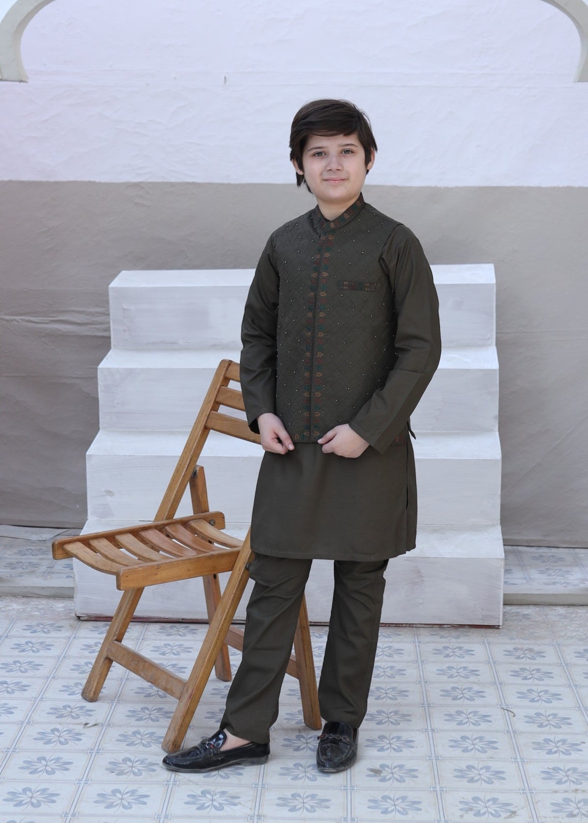 Olive Green Waistcoat Suit-AHW-028 Main image