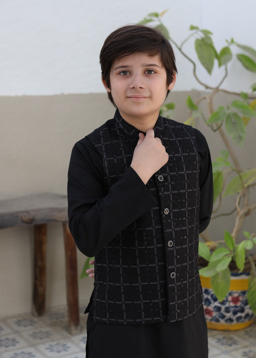 Charcoal Black Waistcoat Suit AHW-039