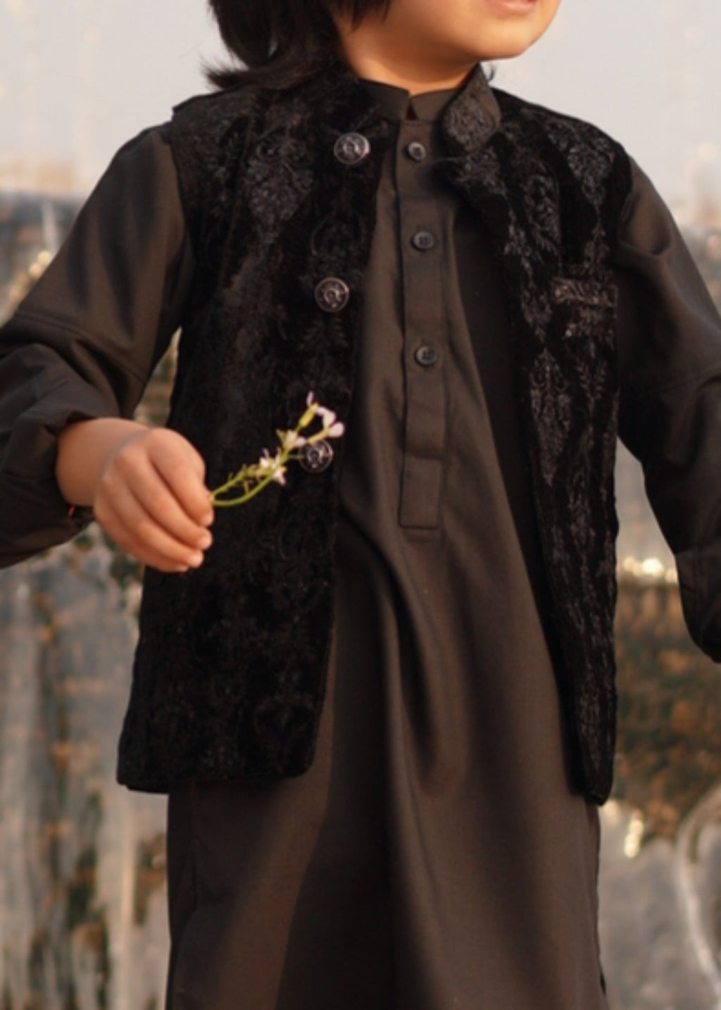 Black Velvet Waistcoat Suit EW55