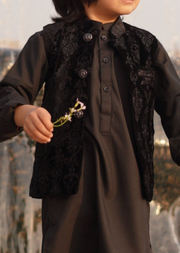 Black Velvet Waistcoat Suit EW55