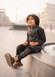 Leaf Black Embroidered Waistcoat Suit - V26