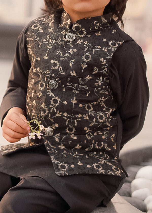 Leaf Black Embroidered Only Waistcoat - V26