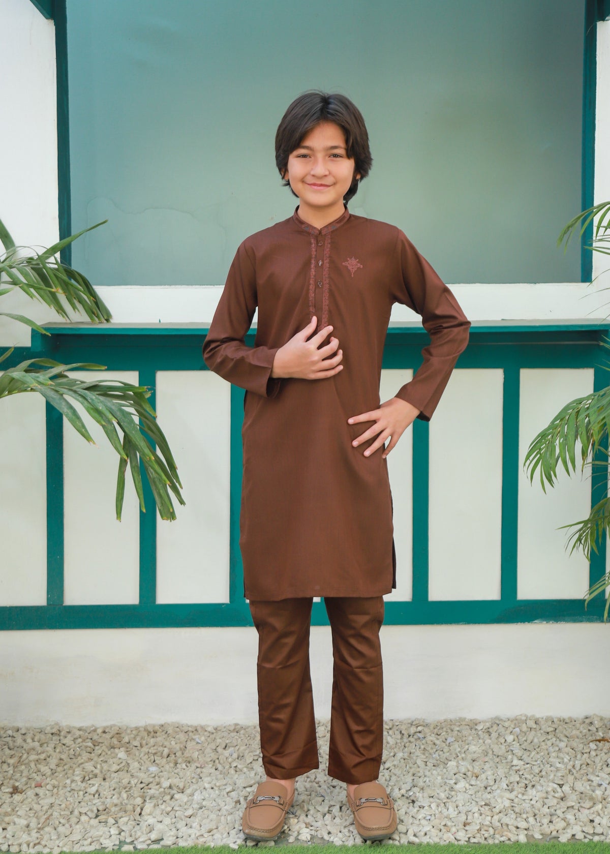 Hazeelwood Brown Embroidered Kurta Trouser AH 051 Main image