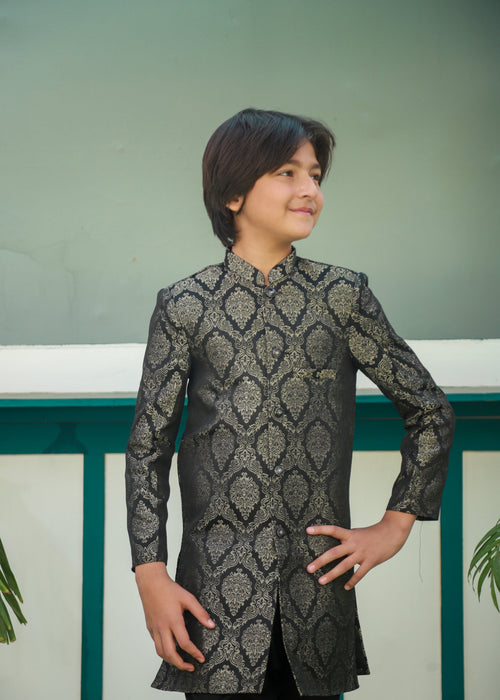 Black And Gold Sherwani S40