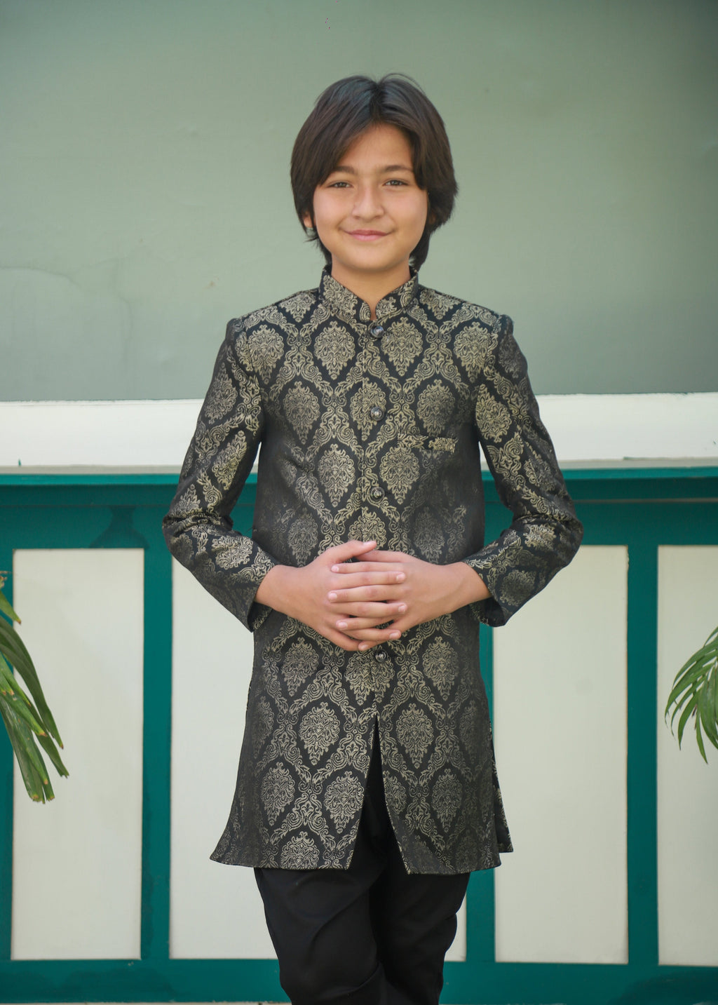 Black And Gold Sherwani S40