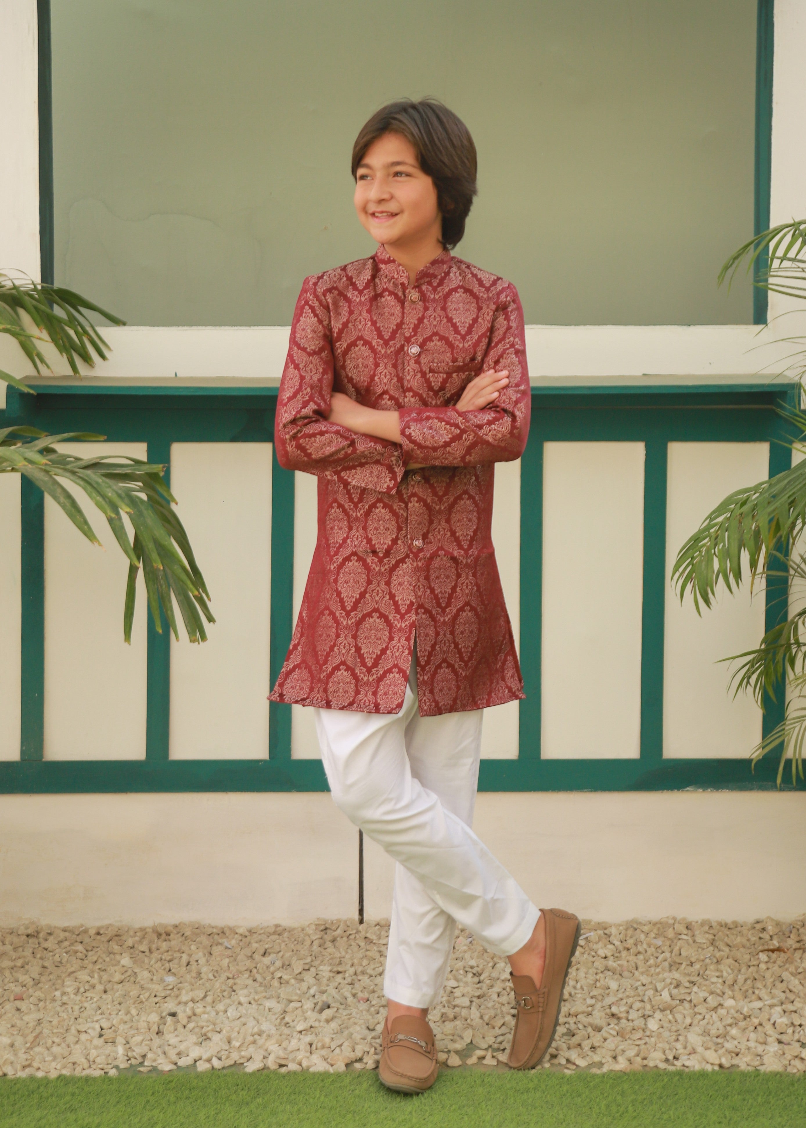 Maroon And Gold Sherwani S41 Secondary image