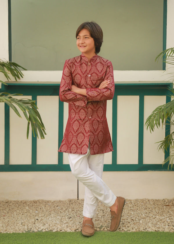 Maroon And Gold Sherwani S41