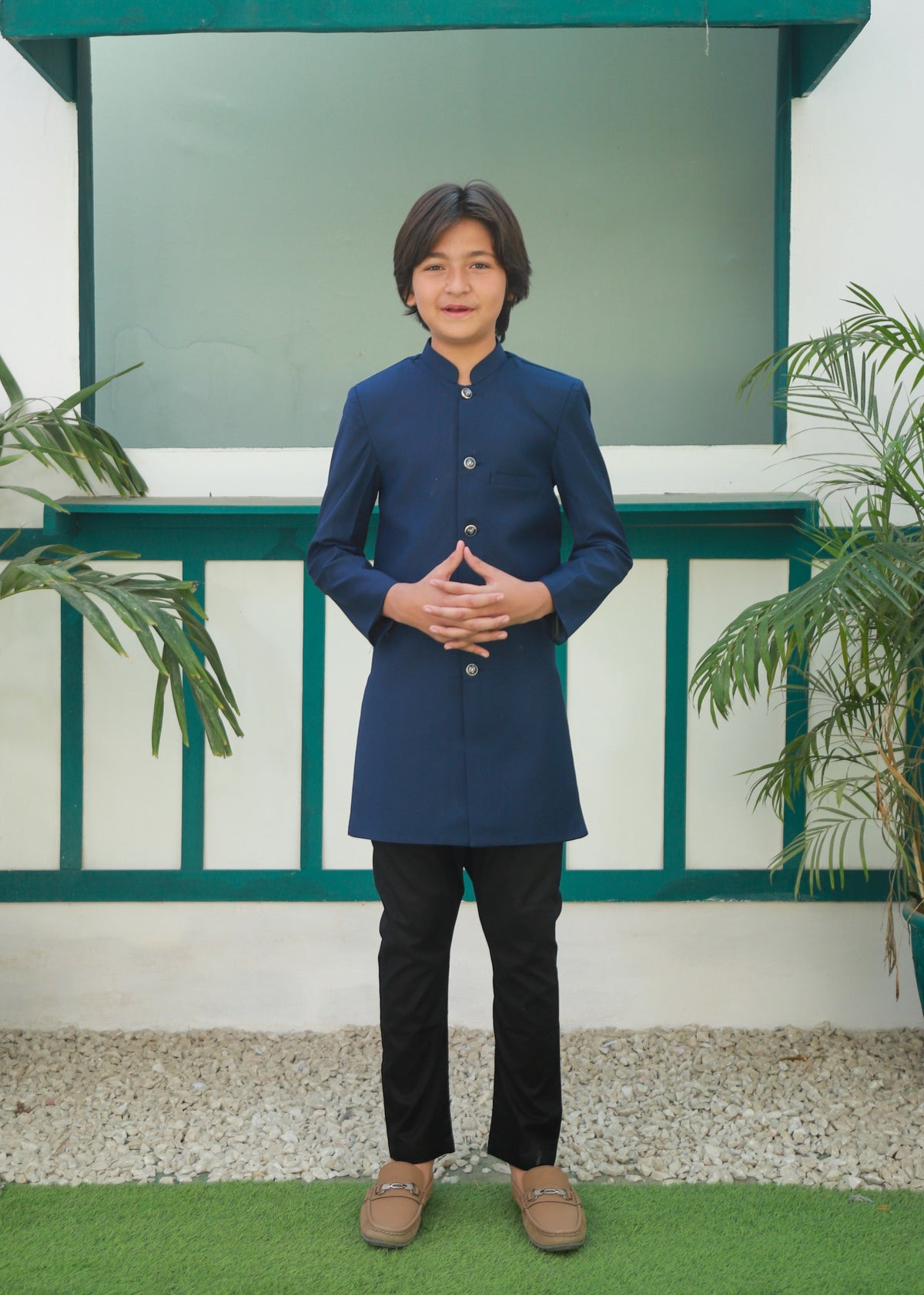 Yale Blue Plain Sherwani S43 Main image