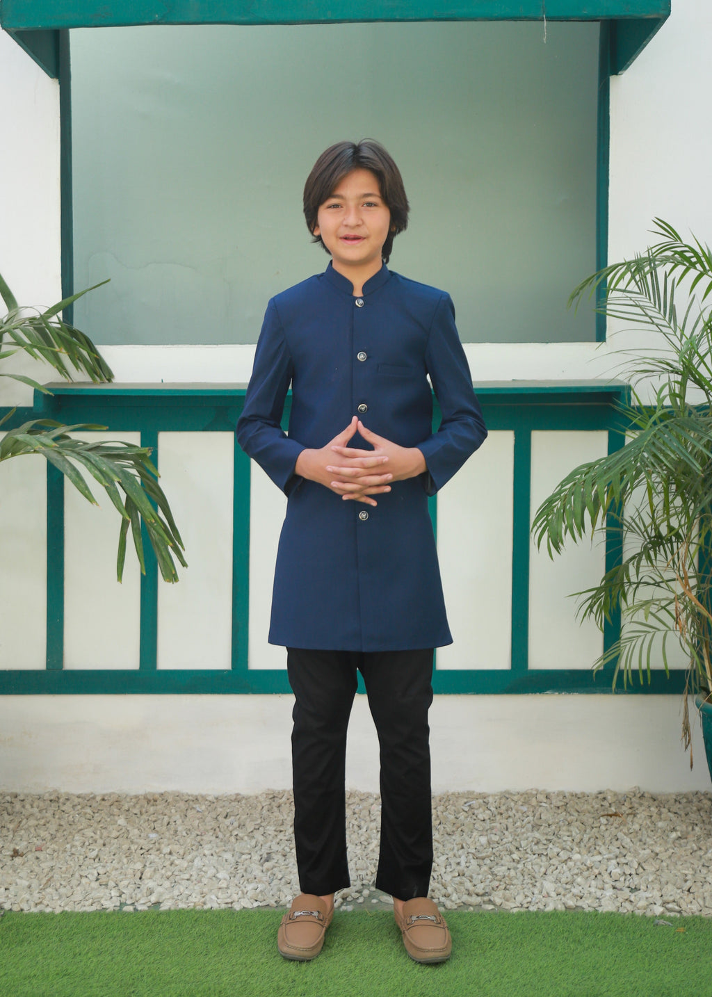 Yale Blue Plain Sherwani S43