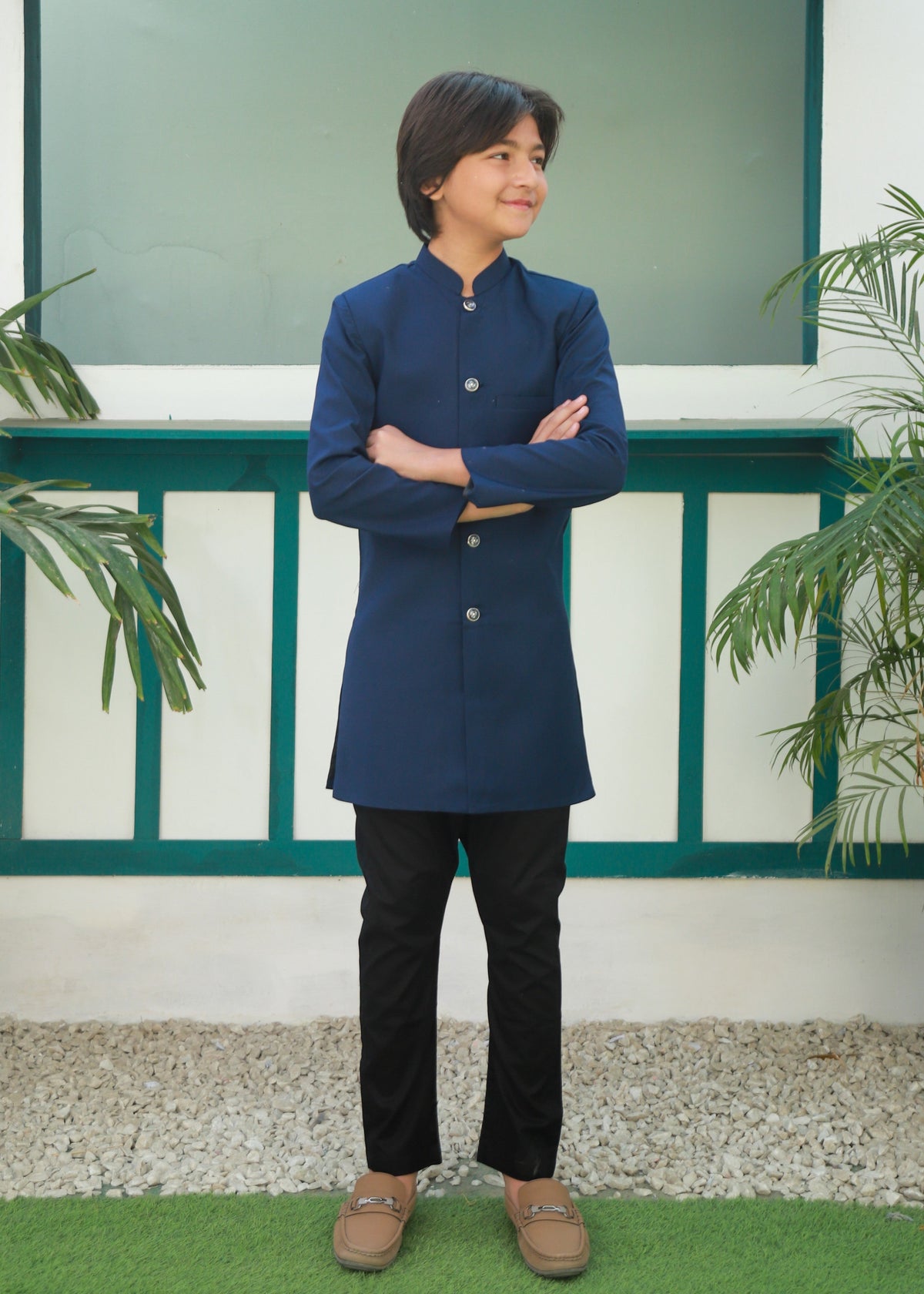 Yale Blue Plain Sherwani S43