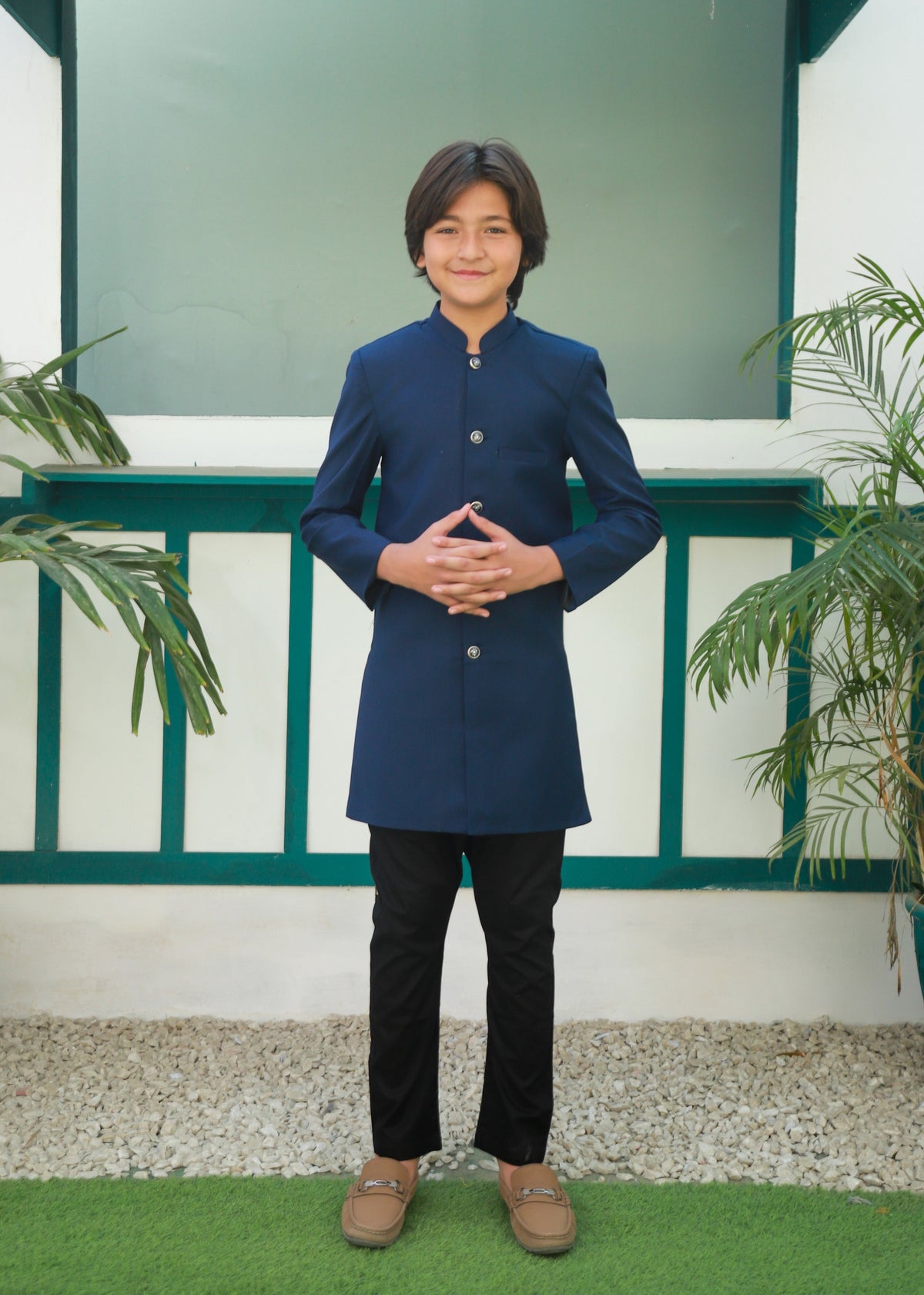 Yale Blue Plain Sherwani S43