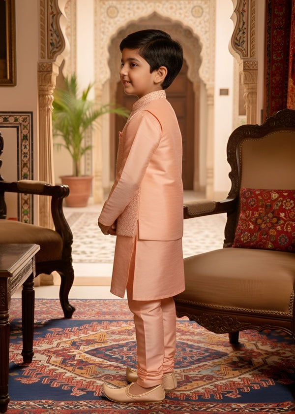Peach Pink Waistcoat Suit Ahw-050