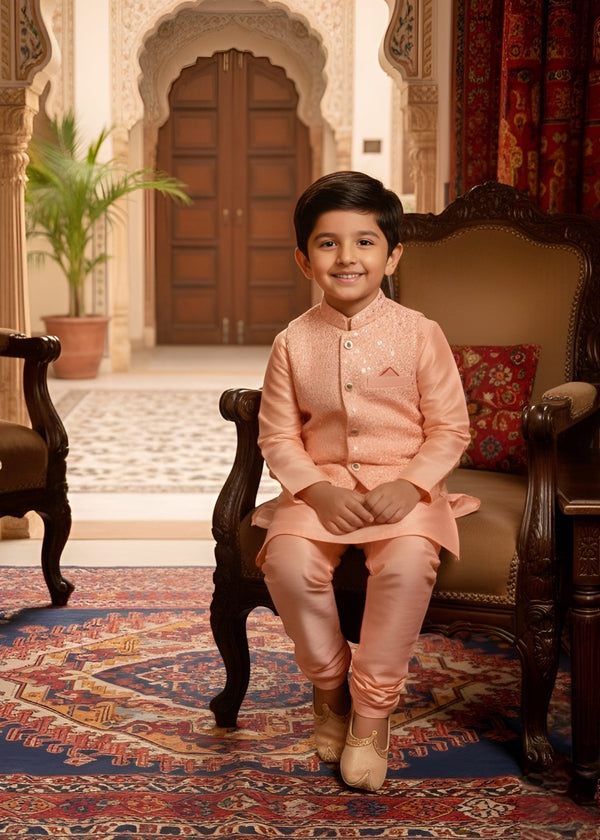 Peach Pink Waistcoat Suit Ahw-050