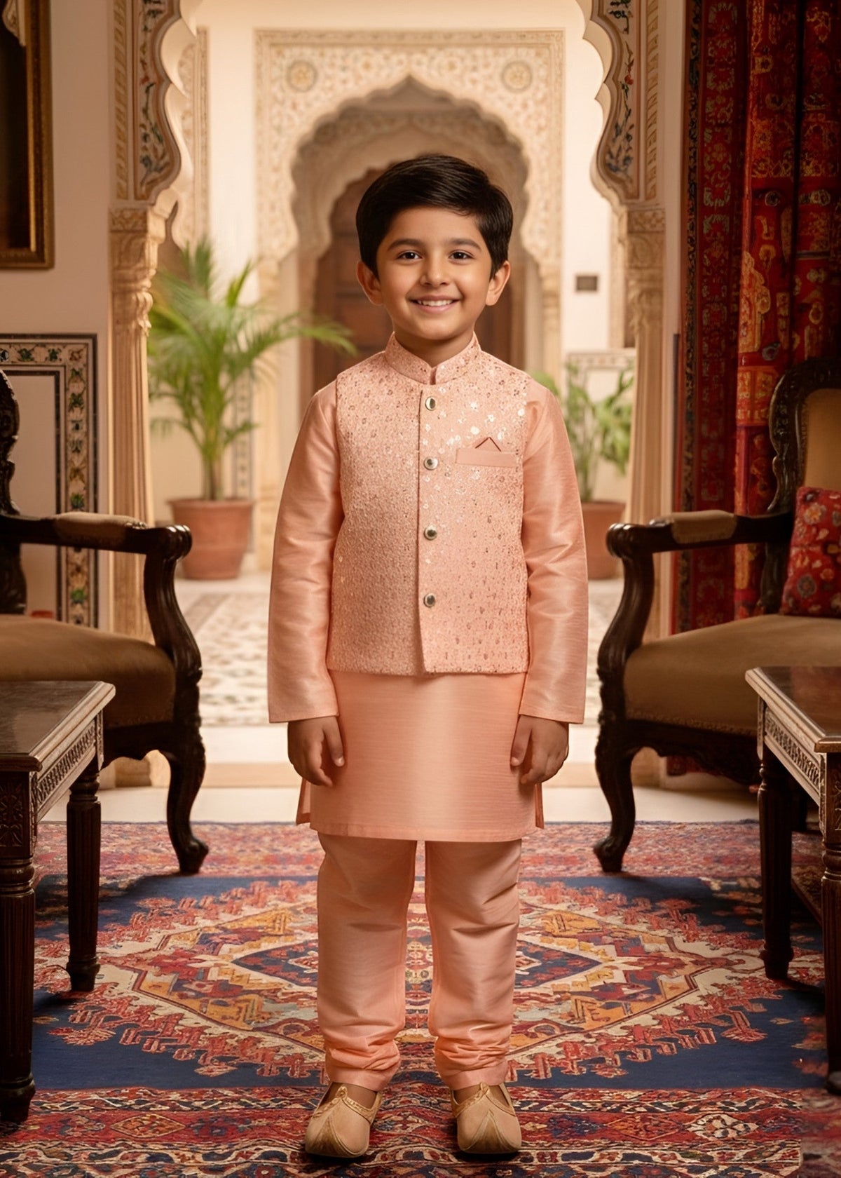 Peach Pink Waistcoat Suit Ahw-050 Main image