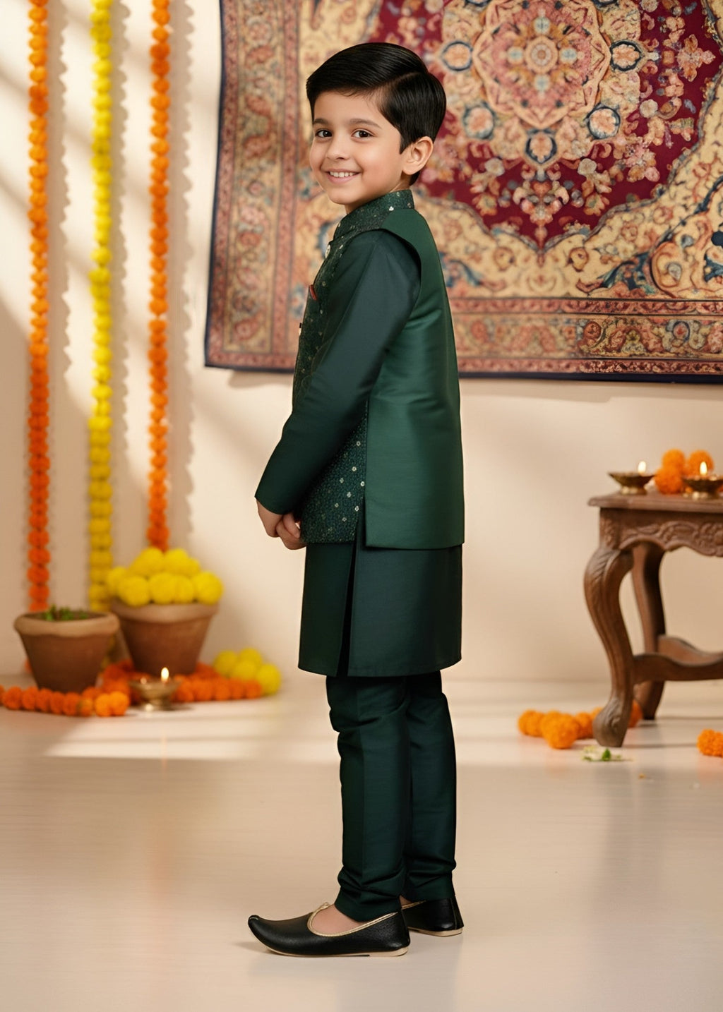Dark Green Waistcoat Suit Ahw-051