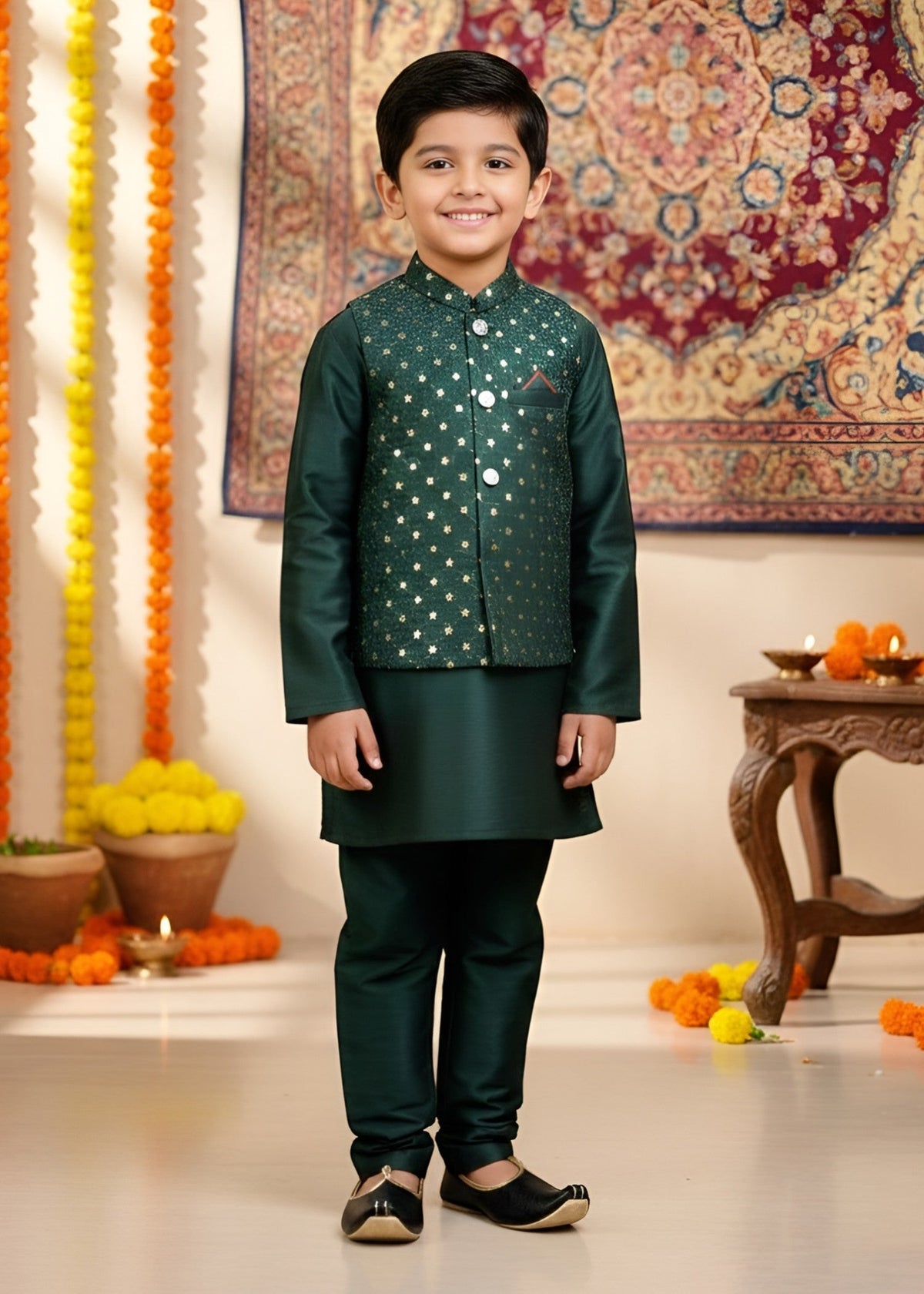 Dark Green Waistcoat Suit Ahw-051 Main image