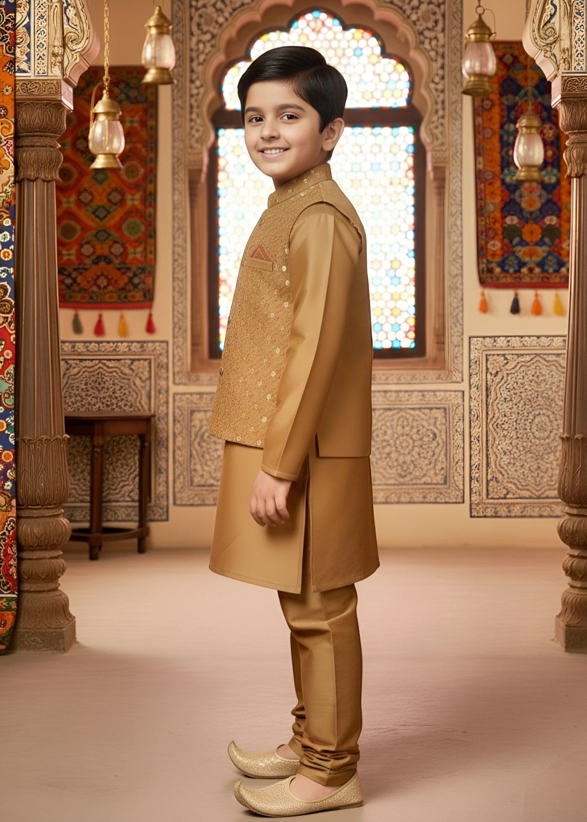 Almond Brown Waistcoat Suit Ahw-056