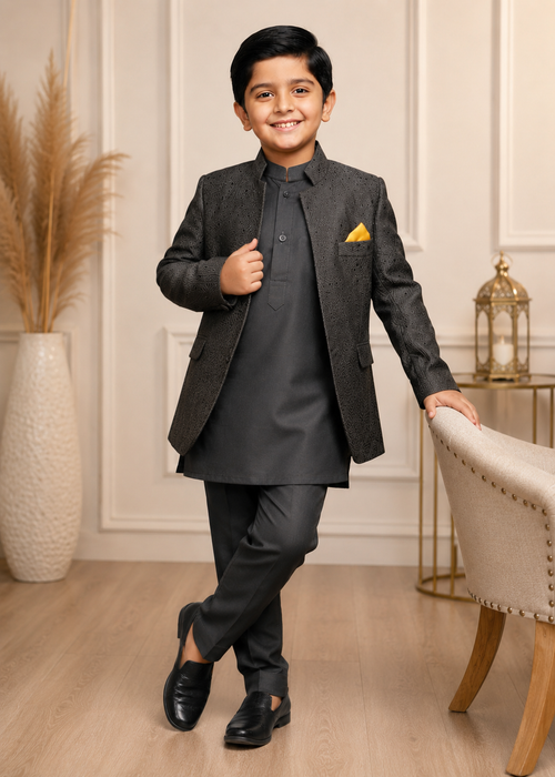 Dim Grey Open Prince Coat Suit P38