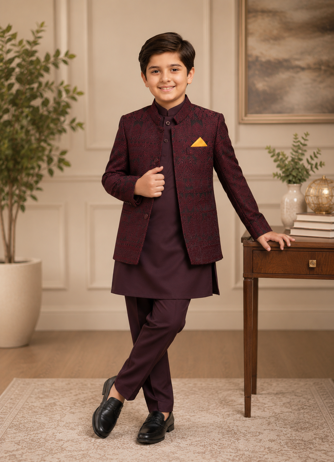 Maroon Open Prince Coat Suit P36