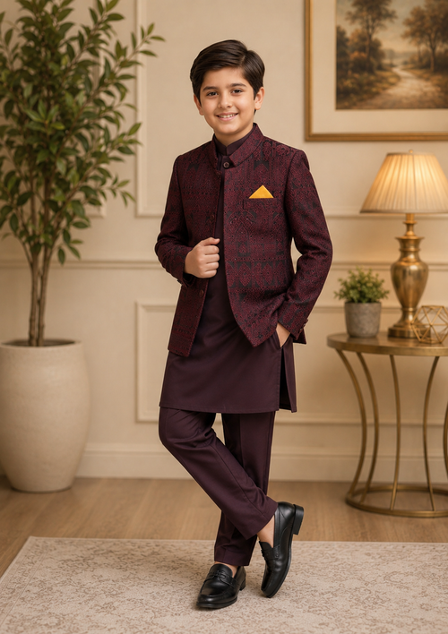 Maroon Open Prince Coat Suit P36