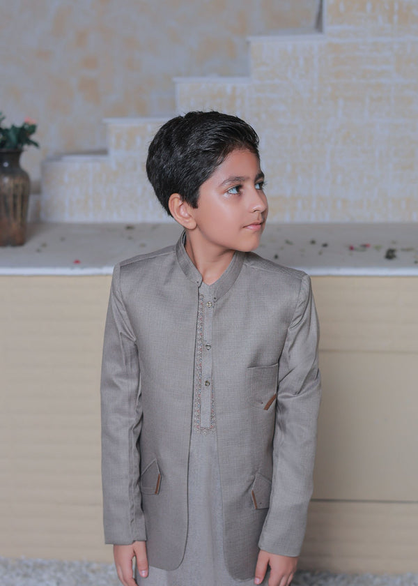 Pastel Grey Prince Coat Suit AP 014
