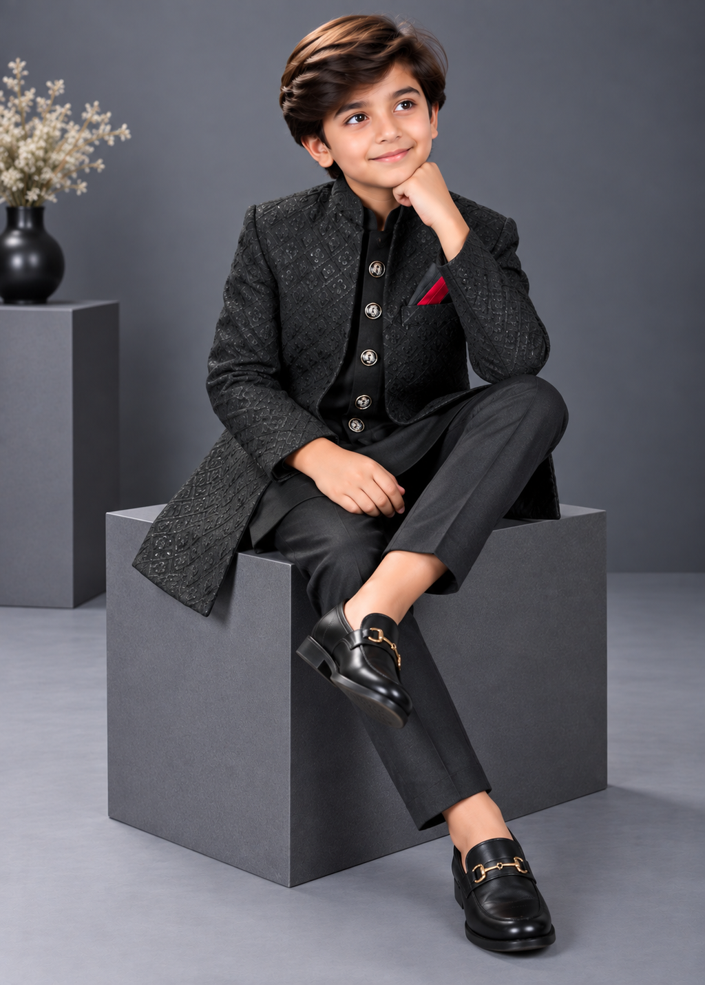 Smoke Black Sherwani With Kurta Set - S106