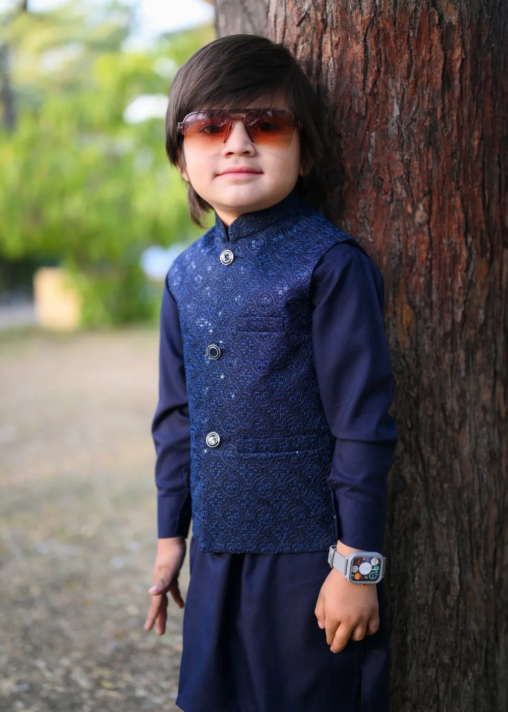 Blue Embroidered Waistcoat Suit EW34