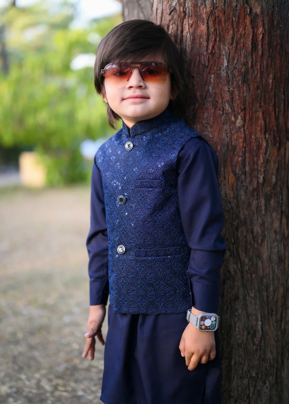 Blue Embroidered Waistcoat Suit EW34