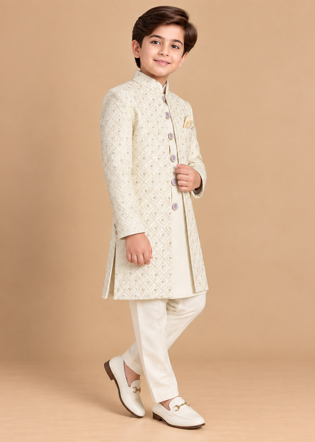 Cream Sherwani With Kurta Set - S108