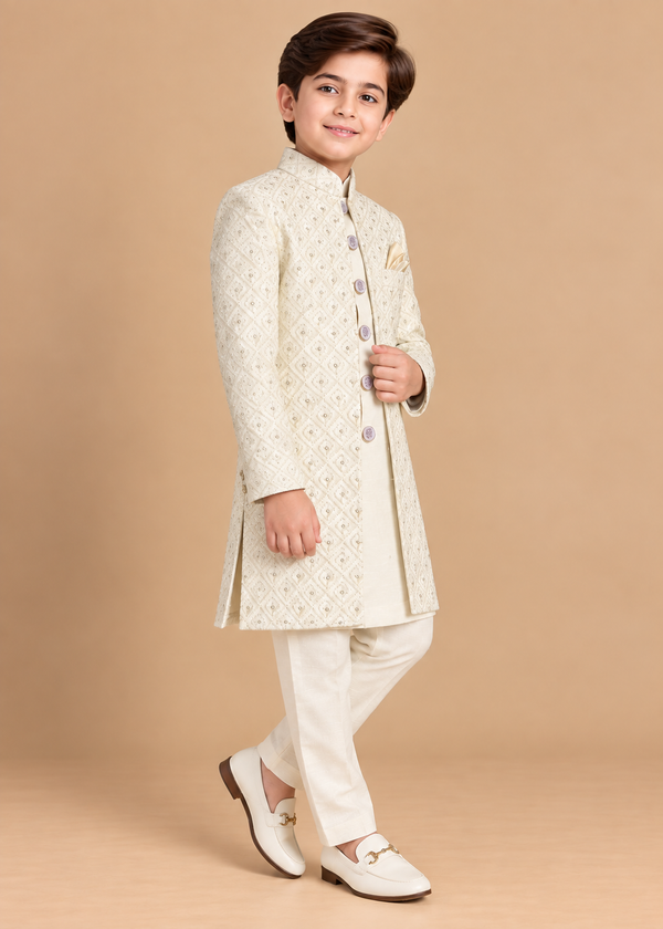 Cream Sherwani With Kurta Set - S108