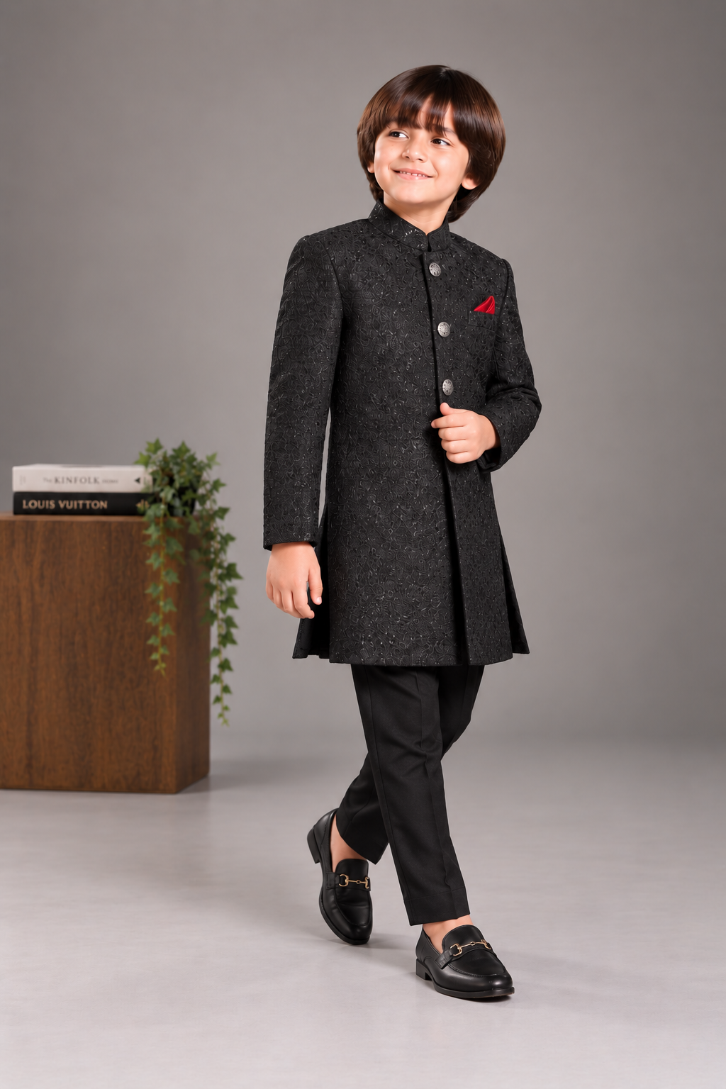 Carbon Black Embroidered Sherwani - S107