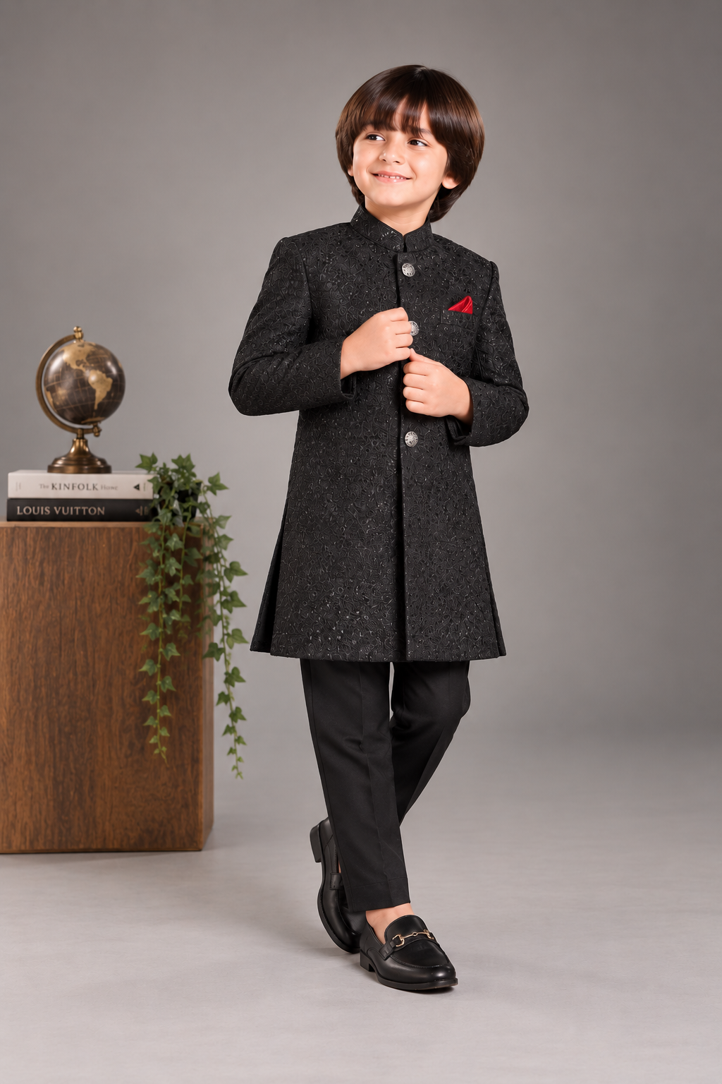 Carbon Black Embroidered Sherwani - S107