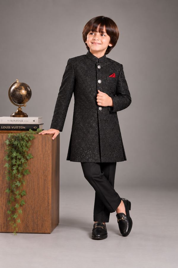Carbon Black Embroidered Sherwani - S107