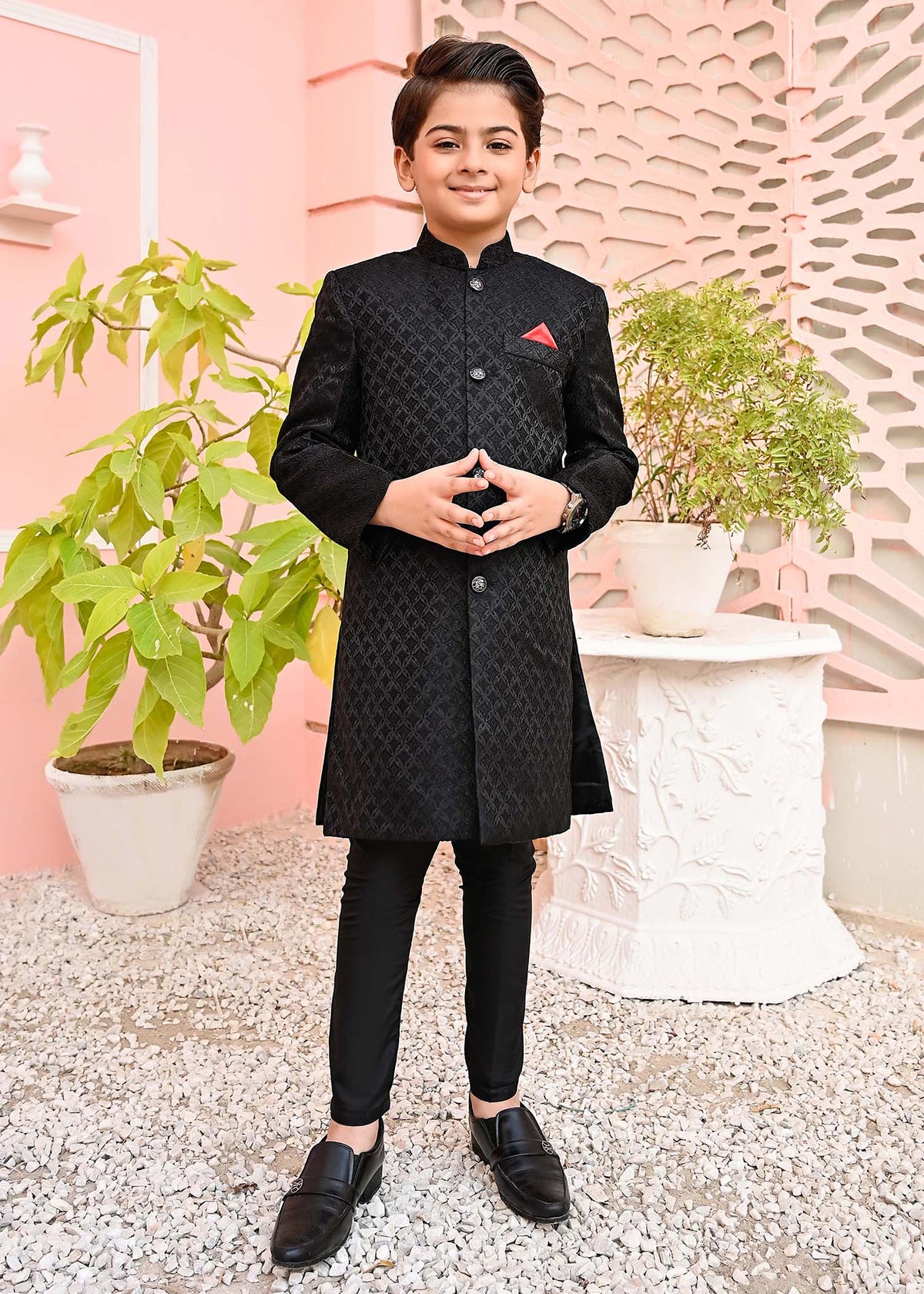 Black Jamawar Sherwani - S9 Main image