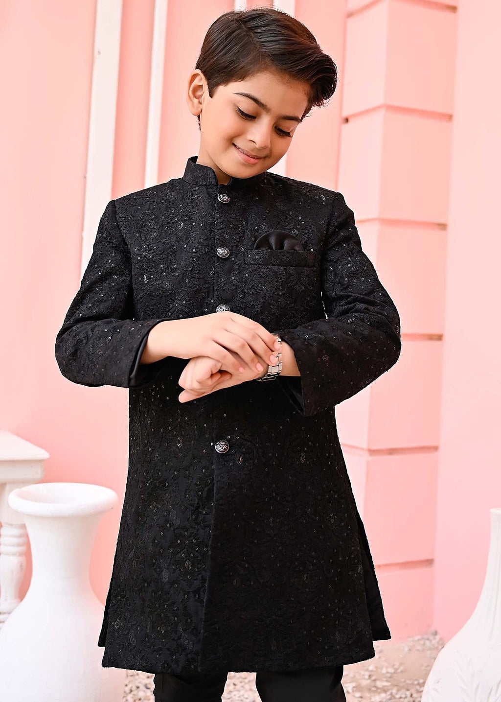 Black Mysore Sequence Sherwani - S11