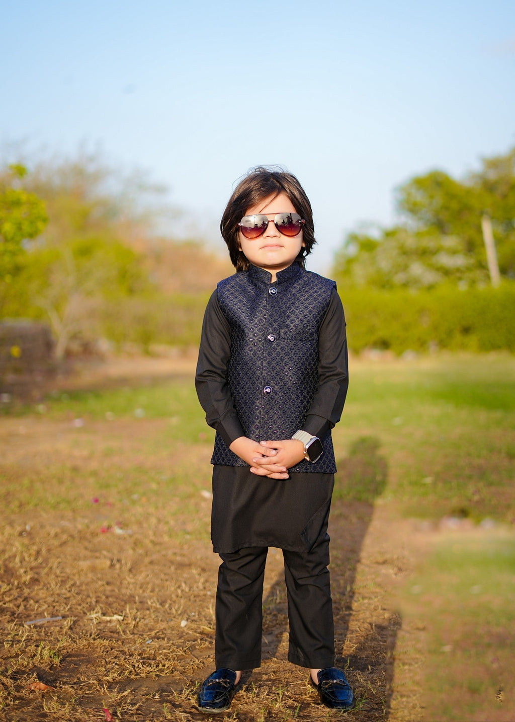 Blue Waistcoat with Black Suit EW 56