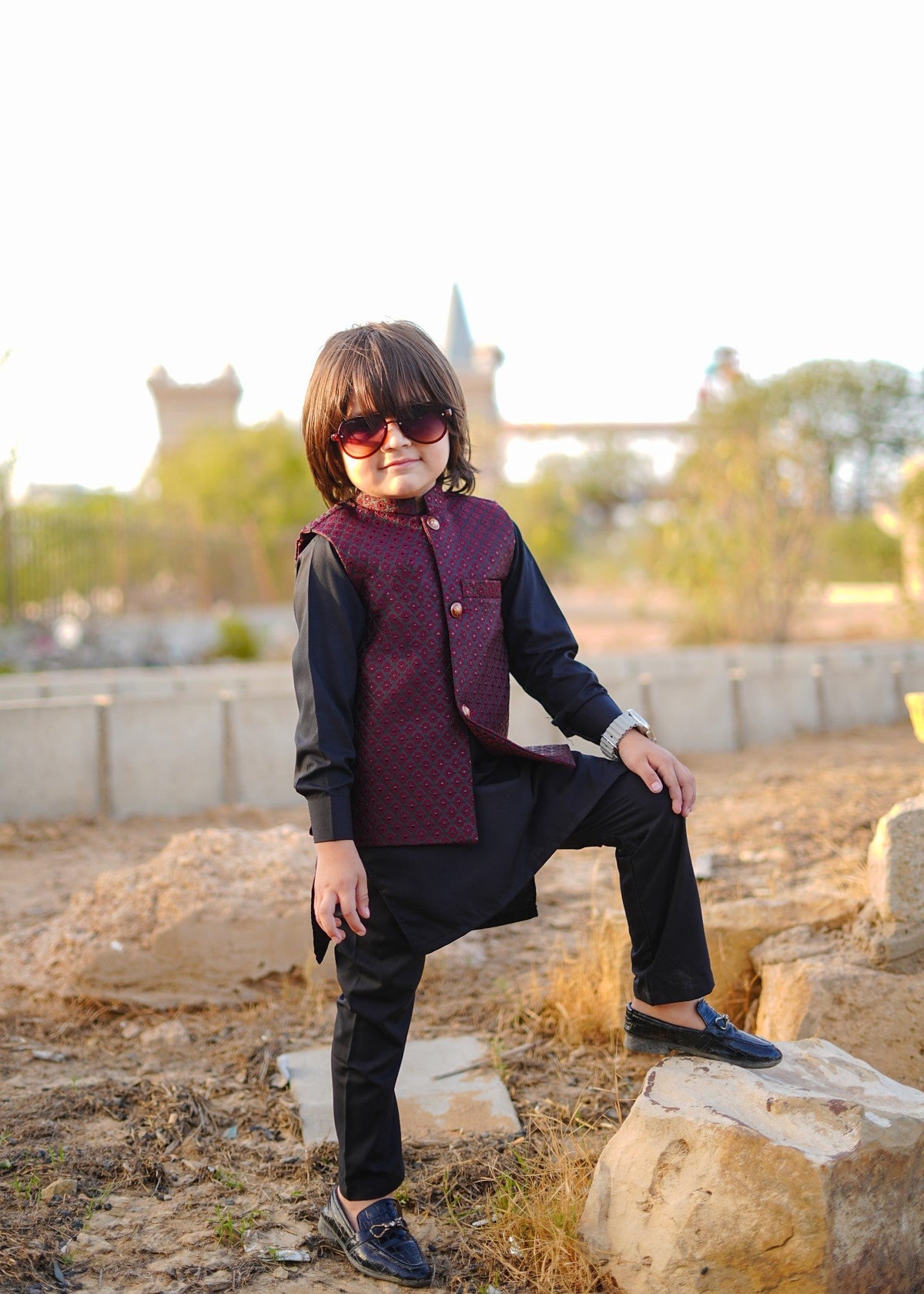 Maroon Waistcoat with Black Suit EW 54