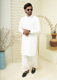 White Shirt Collar Kameez Shalwar with Metal Button- HM 001