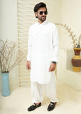 White Shirt Collar Kameez Shalwar with Metal Button- HM 001