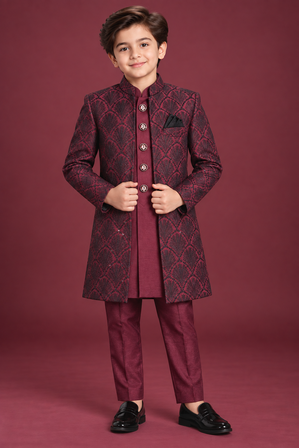 Royal Maroon Sherwani With Kurta Set - S103