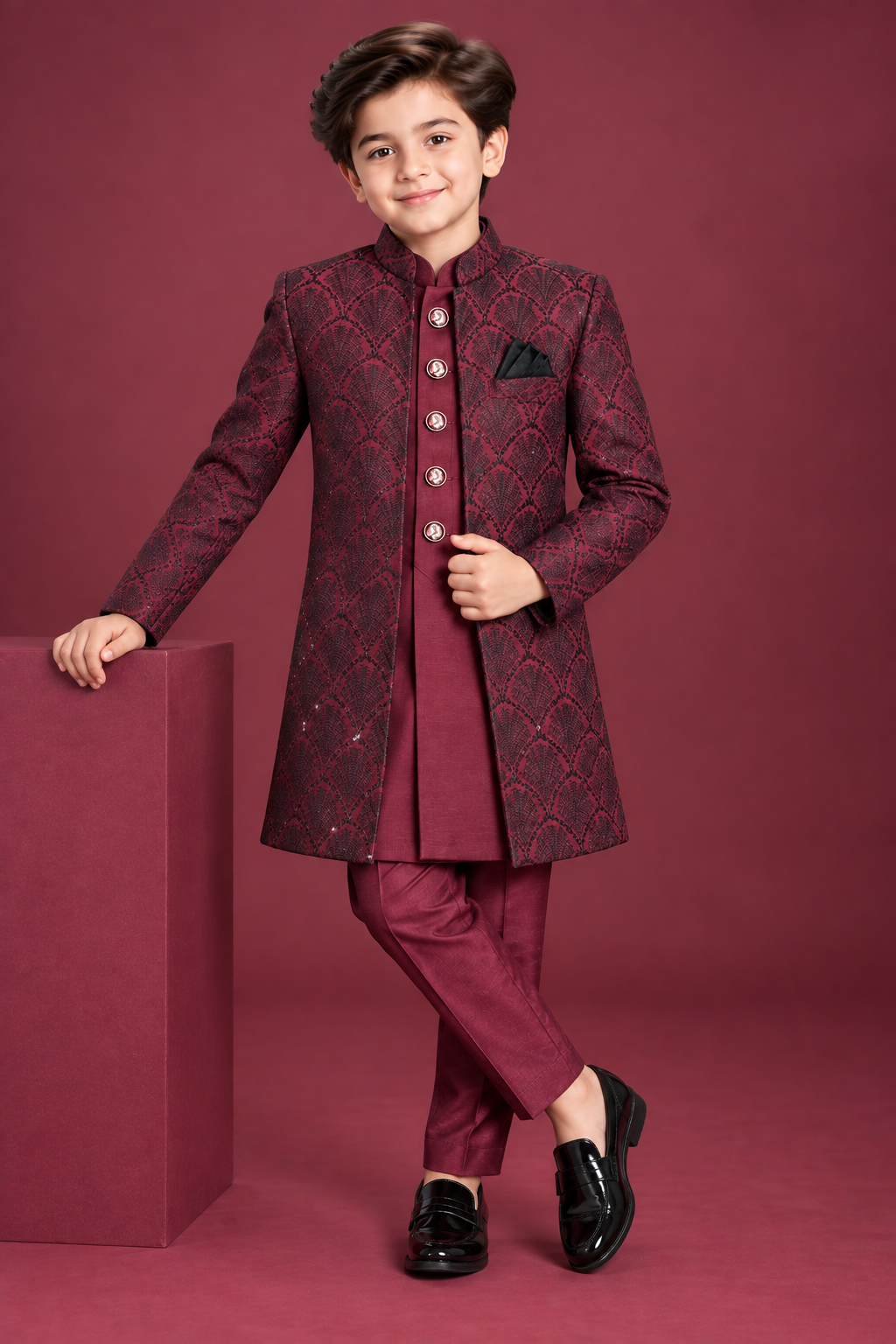 Royal Maroon Sherwani With Kurta Set - S103