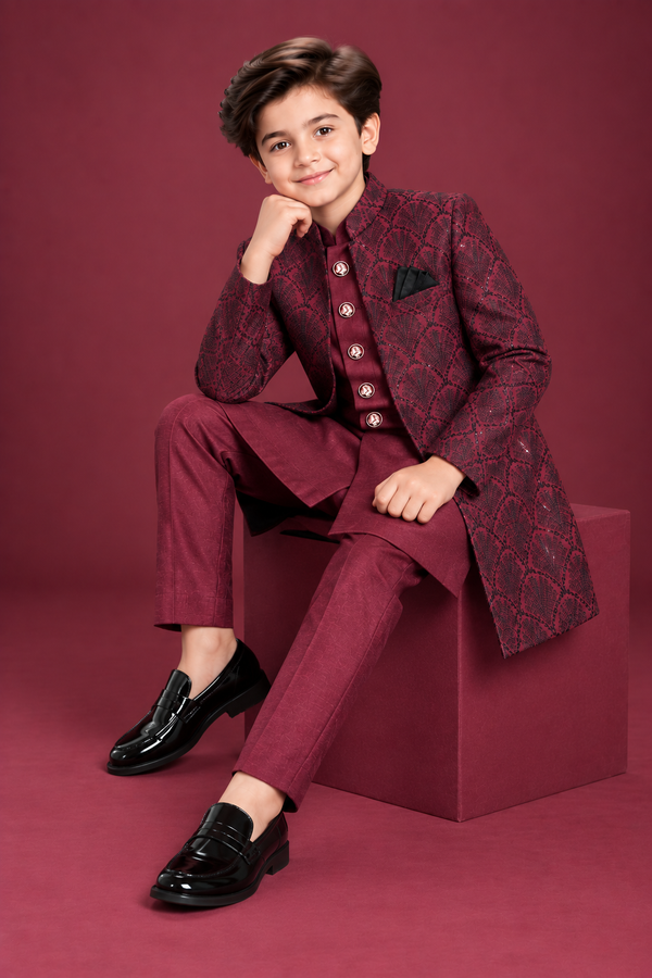 Royal Maroon Sherwani With Kurta Set - S103