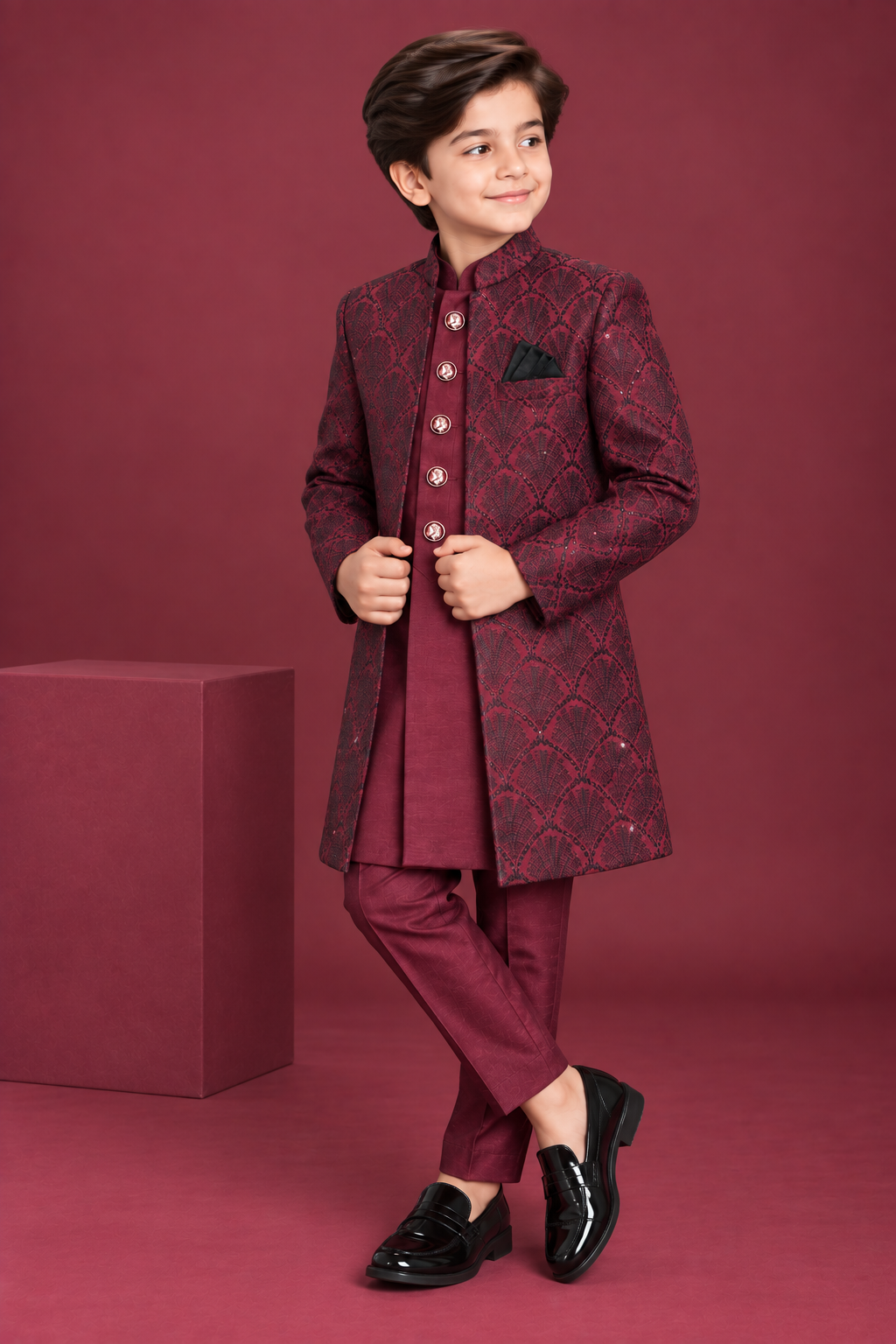 Royal Maroon Sherwani With Kurta Set - S103